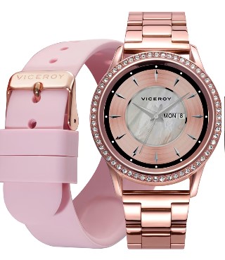 Viceroy Smartwatch Smart Pro de acero Ip rosa con malla milanesa y correa de piel rosa de recambio