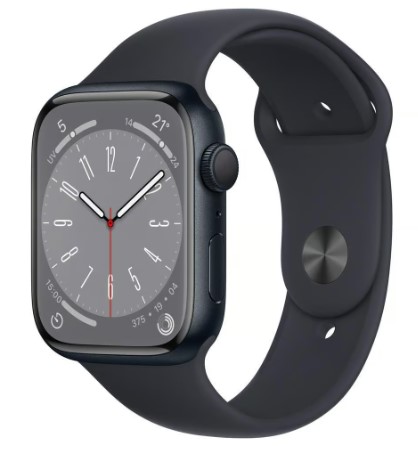 Apple Watch (Series 8) 2022 GPS 45 mm - Aluminio Medianoche - Correa deportiva Negro