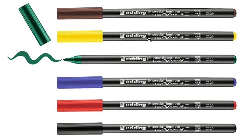 edding 4200 rotulador con punta de pincel para porcelana - multicolor - 6 rotuladores - punta de pincel de 1-4 mm - pintar y decorar cerámica - tinta resistente a la luz y lavavajillas, secado rápido