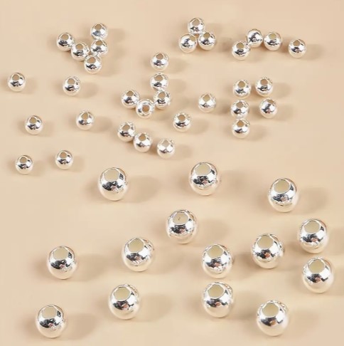 10-40pcs S925 Sterling Silver Round Spacer Beads Para Hacer Joyas DIY Pulsera de Lujo Collar Hecho a Mano