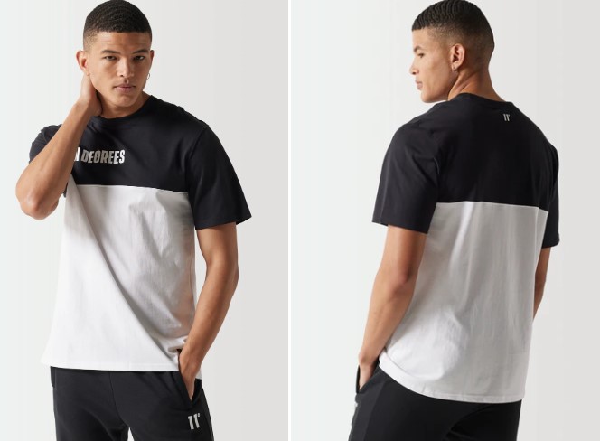 11 Degrees Camiseta Bloque De Color - Negra - Blanca