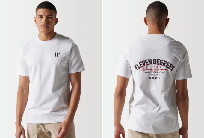 11 Degrees Camiseta Ropa De Calle Volver Gráfica - Blanca