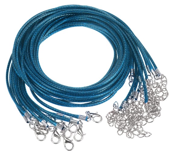 sourcing map Cordón de Collar Encerado 10uds, 60cm y 2 mm Diámetro, Cuerda para Collar con Cierre para Colgantes, Esposas, Collares, Suministros para Hacer Joyas, Cielo Azul