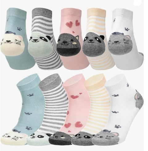 10 pares Calcetines de Mujer, Lindo Calcetines Dibujos,Suave Calcetines Gatos Mujer, 100% Algodón de Xinjiang pack