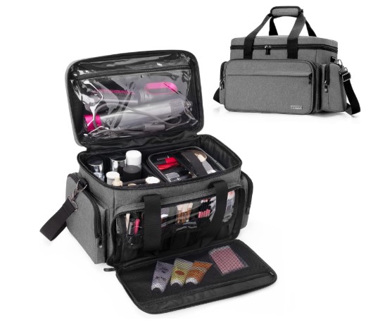 BAFASO Bolsa de Maquillaje de Viaje Grande con 3 Bolsas Interiores Extraíbles y Divisores, Bolsa de Cosméticos Multifunción para Guardar Artículos de Maquillaje y Cabello (Pendiente de Patente), Gris