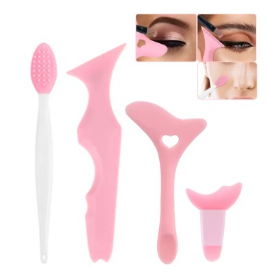 Juego de 4 plantillas para delineador de ojos, herramienta de delineador de ojos de silicona reutilizable