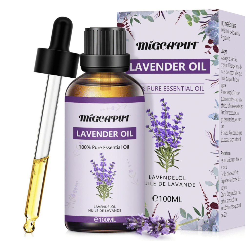 Aceite Esencial de Lavanda 100ML, 100% Puro Natural Aceites Esenciales de Aromaterapia de Grado Terapéutico para Cuidado de la Piel, Anti Acné, Dormir Mejor, Humidificador