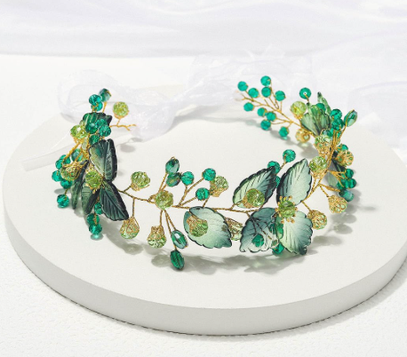 IYOU Cristal Boda Vides de Pelo Verde Hoja Novia Diadema Diamantes de imitación