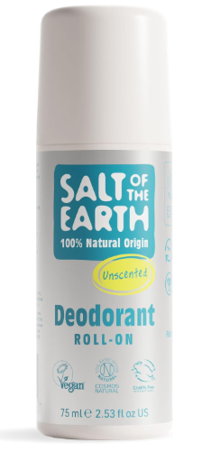 Salt of the Earth Desodorante Natural 100% – Desodorante Roll On Sin Fragancia – Desodorante Hombre, Mujer y Niños de Protección Efectiva y Vegano - 75 ml
