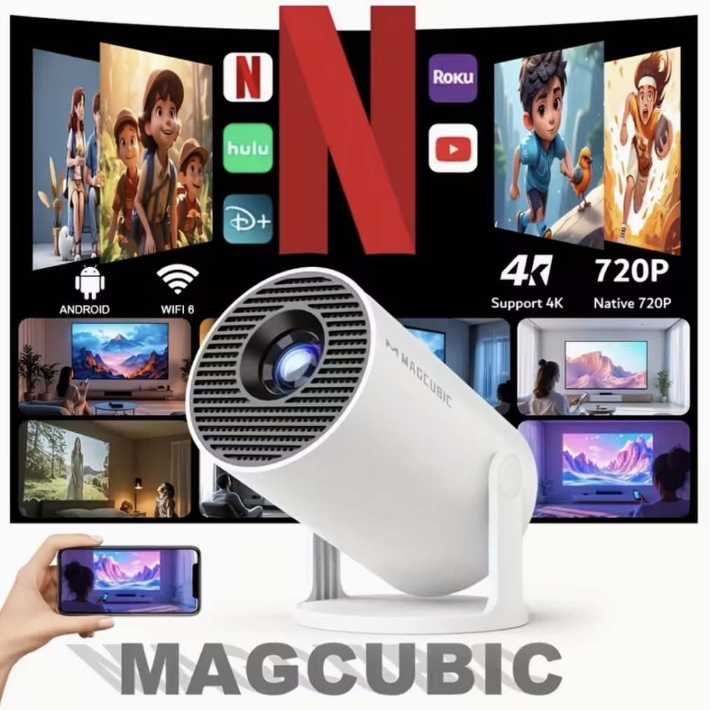 Proyector Magcubic Android HY300 Pro Wifi6 | Nativo 1280*720P, Compatible con 4K, Inalámbrico 5.0 Flexible, Cine en Casa, Portátil, Montaje en Mesa, Control de Botones, Brillo de más de 3000 Lúmenes, Relación de Aspecto 16:9