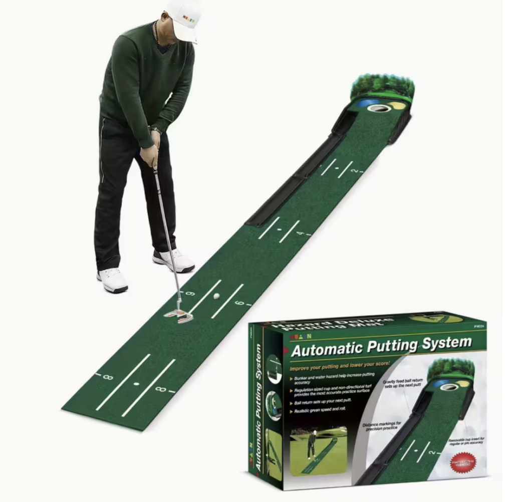 Tapete de golf para interiores HUAEN, tapete de práctica de golf de 8 pies con placa posterior lenticular 3D, guías de alineación y retorno de bola