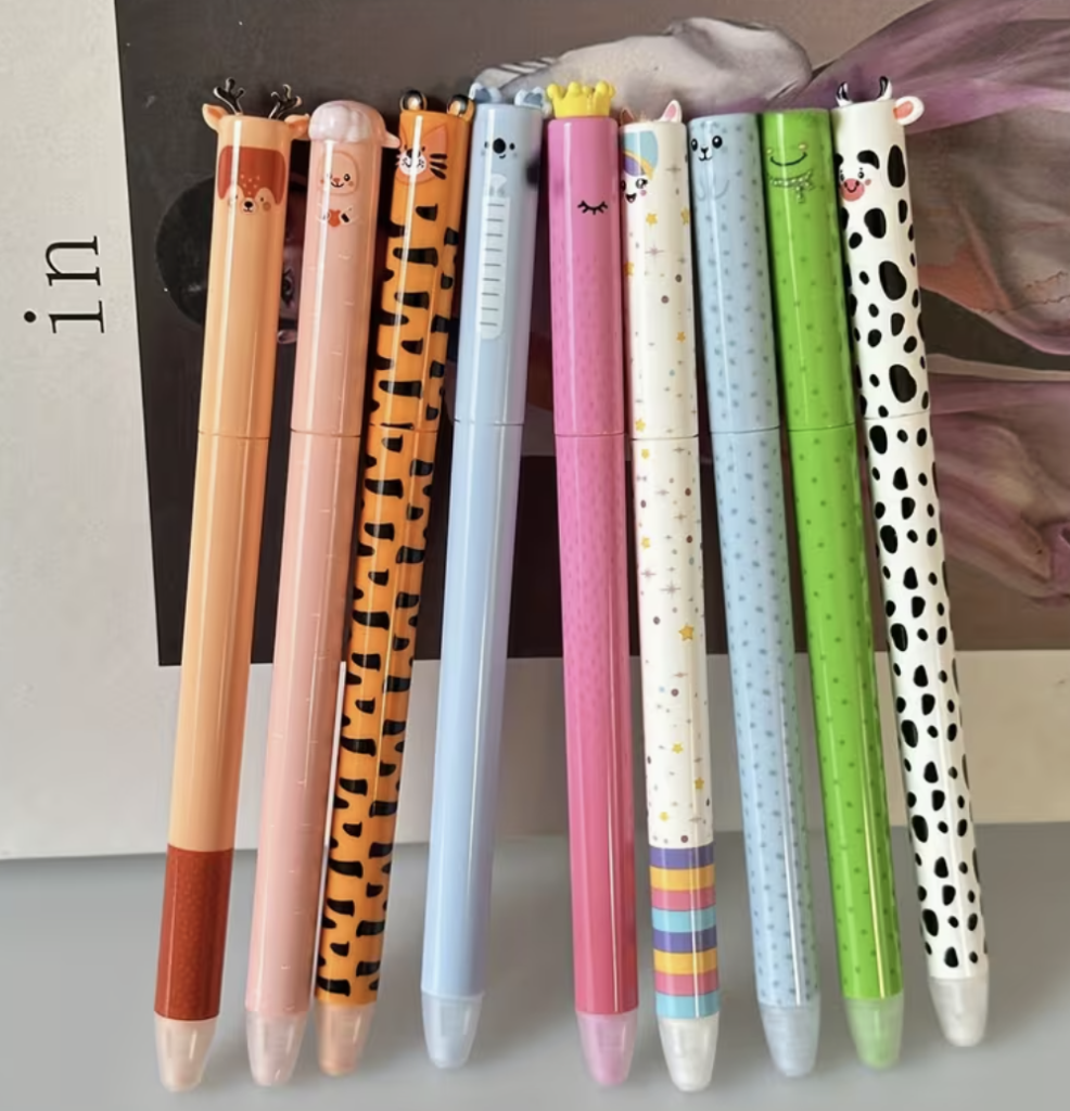 HÁBILESJuego de 9 Bolígrafos de Gel Borrables con Forma de Animales, Punta Fina de 0.5 mm, Tinta, Borrador Incorporado