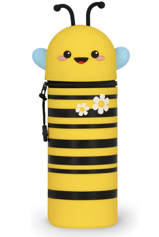 Legami - Estuche Escolar Kawaii 2 en 1 de Silicona Blanda, Tema Bee, portabolígrafos de Mesa, Cremallera, lápices de Colores rotuladores, H 18,5 cm
